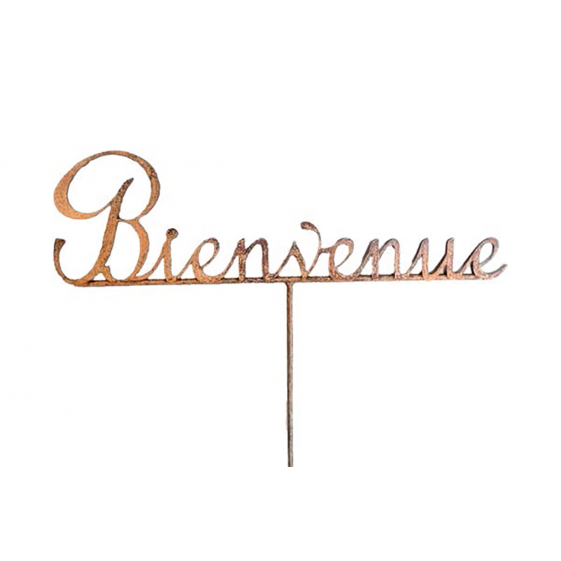tuteur-deco-jardin-bienvenue-metal-rouille